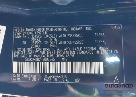 2023 Toyota Highlander Xse из США, поврежденный, VIN 5TDKDRBH2PS002845